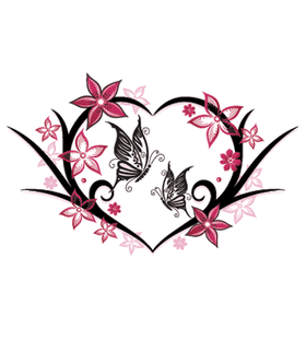 Переводная наклейка «Сердце с бабочками и цветами»